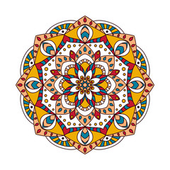 Round Indian Ornament / Hand Drawn Mandala / Geometric Circle Element Made in Vector / Decorative Element