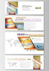 Fototapeta na wymiar Social media and email headers set, modern banners. Business templates. Cover template, flat layout in popular sizes. Abstract colorful triangular design vector background with polygonal molecules.