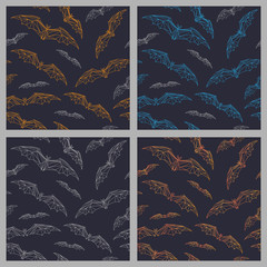 Bats pattern for halloween. Set of seamless background with bats.