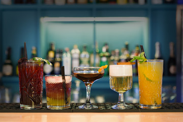 Creative non-alcoholic cocktails in night club bar