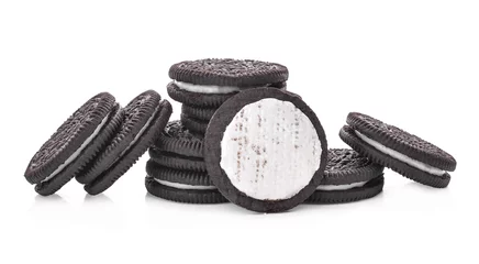  sandwich cookies with cream on white © boonchuay1970