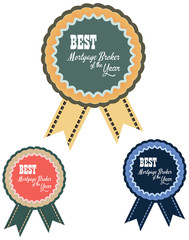 Vector promo label of best mortgage broker agent service award of the year. Label to promote award or achievement with a shirt collar design.