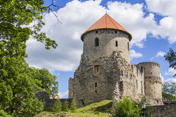 Fototapeta na wymiar background landscape Cesu Pills ancient castle in Cesis in Latvia