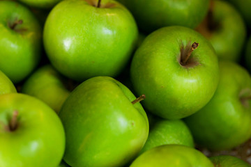 Green apple Raw fruit and vegetable backgrounds overhead perspective, part of a set collection of healthy organic fresh produce