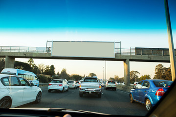 Highway Traffic at Sunset. Tilt Shift Concept Photo. Traffic 