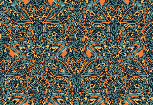 Vector seamless pattern with henna mehndi floral elements.
