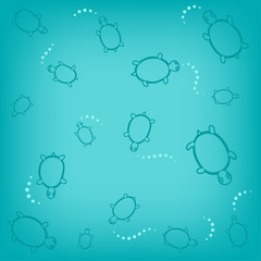 Blue Turtles in water os ocean - vector pattern
