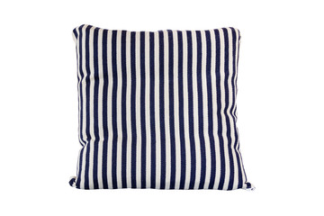 blue and white striped pillow on white background