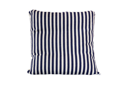 Blue And White Striped Pillow On White Background