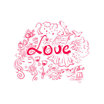 Love - handwritten word in pink color typography
