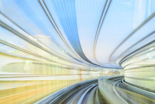 hyper lapse of monorail automated train in tokyo as a concept of speed