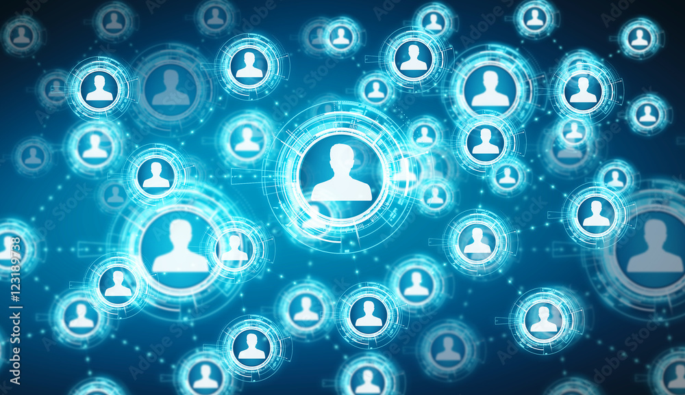 Poster digital blue social network 3d rendering