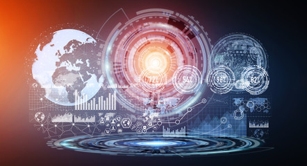 Digital datas on hologram screen on blue background