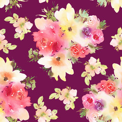 Seamless pattern with flowers watercolor