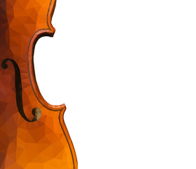 low poly illustration of close up violin part on white background with copy space, top view, clipping path