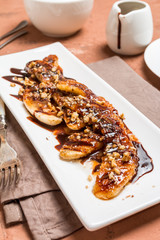 Grilled banana with chocolate sauce