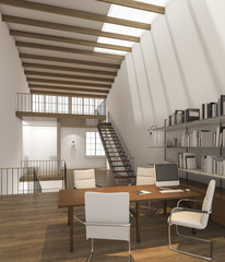 3d rendering working studio with daylight and shadow from roof