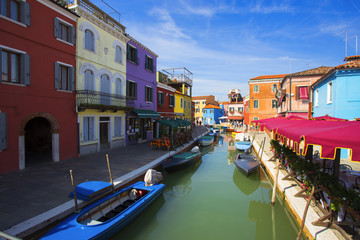 multicolored houses in Burano island. Venice. Italy.