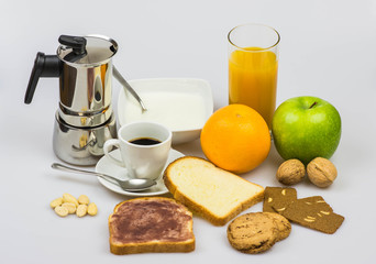Italian breakfast isolated on a white background