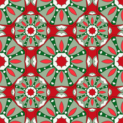 Seamless pattern with mandalas in beautiful colors for your design. Vector Christmas background