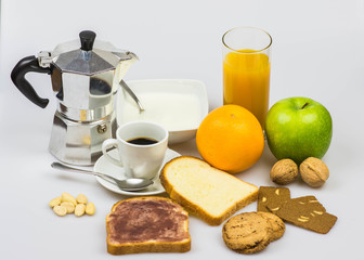 Italian breakfast isolated on a white background