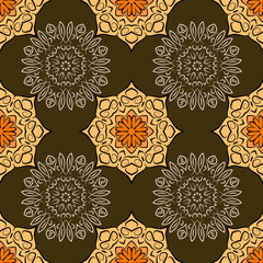 Seamless pattern with mandalas in beautiful colors for your design. Vector background