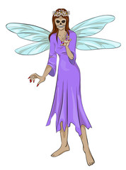 Fototapeta na wymiar Isolated terrible witch-fairy with wings