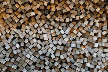 Wooden background, firewood, lumber, a stack of logs