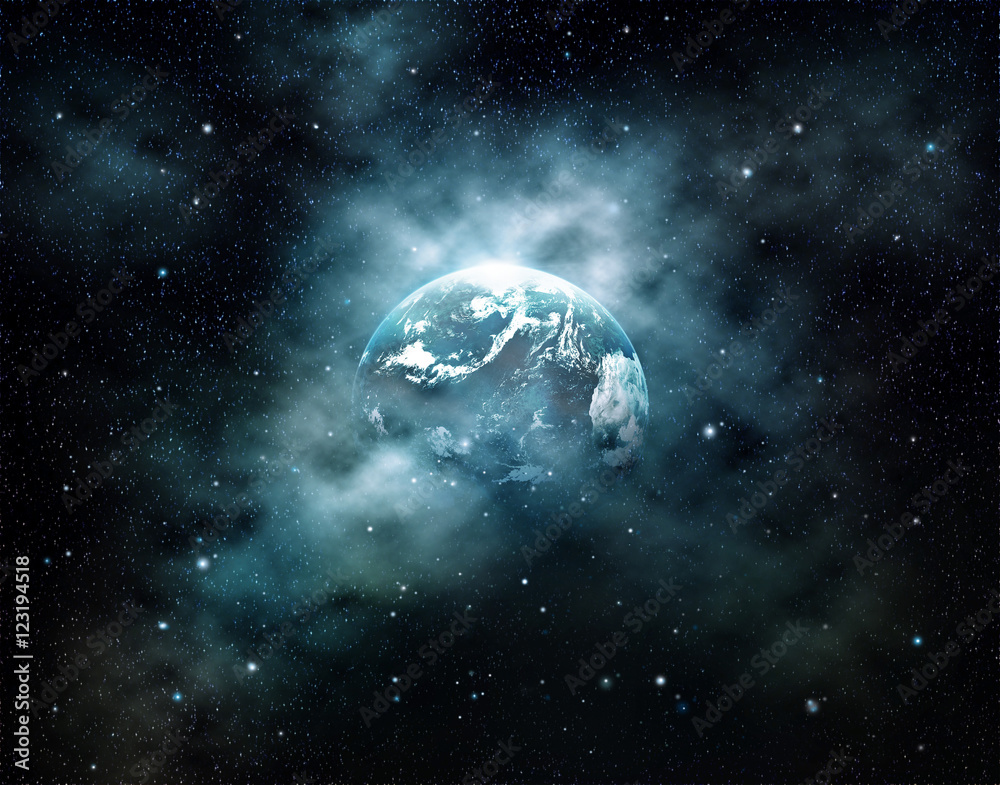 Canvas Prints planet earth with sun rising in outer space at star field