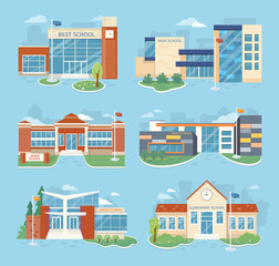 Obraz premium Set of School Buildings Vector Illustrations 