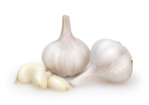 Garlics isolated on white background with clipping path
