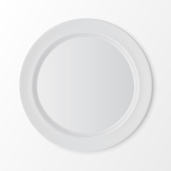 White Empty Flat Round Plate Top View Isolated on Background