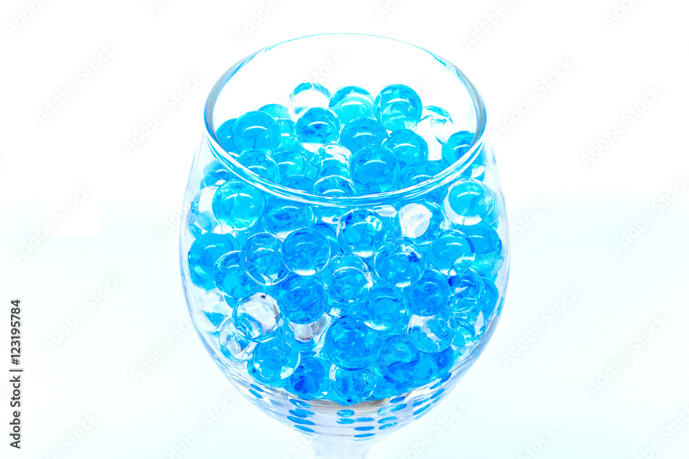 Wall mural polymer gel. gel balls. balls of blue and transparent hydrogel,