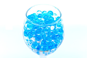 Polymer gel. Gel balls. balls of blue and transparent hydrogel,