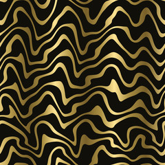 Seamless black and gold abstract wavy background