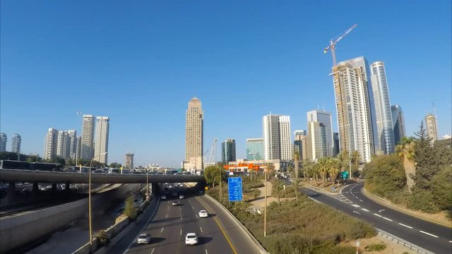 Central Tel Aviv skyline with traffic
