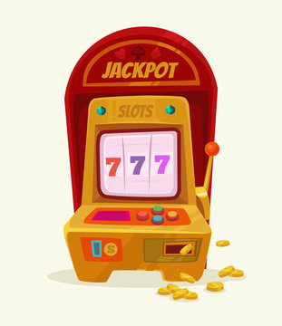 Slot machine with 777 and money. Vector flat cartoon illustration