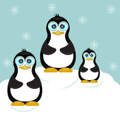 Penguin family in Ice Theme Background