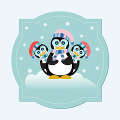 Penguin family in Ice Theme Background
