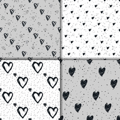 Doodle seamless pattern set with hearts