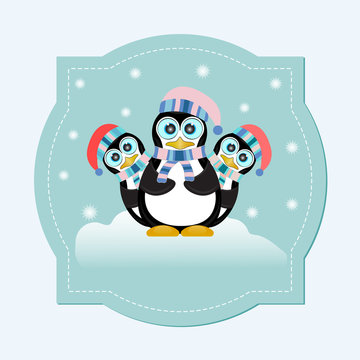 Penguin family in Ice Theme Background