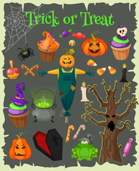 Halloween fashion flat icons isolated on brounbackground. Halloween vector characters. Pumpkin,ghost and witch