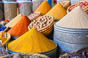Variety of spices on the arab street market stall