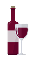 Bottle of Red Wine and Glass Isolated on White.