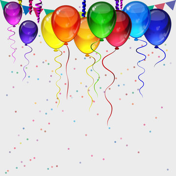 Birthday party vector background - realistic transparency balloons.