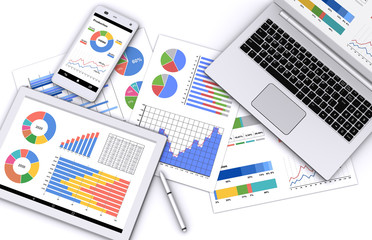 スマートフォン・タブレット・ノートパソコンとビジネス資料