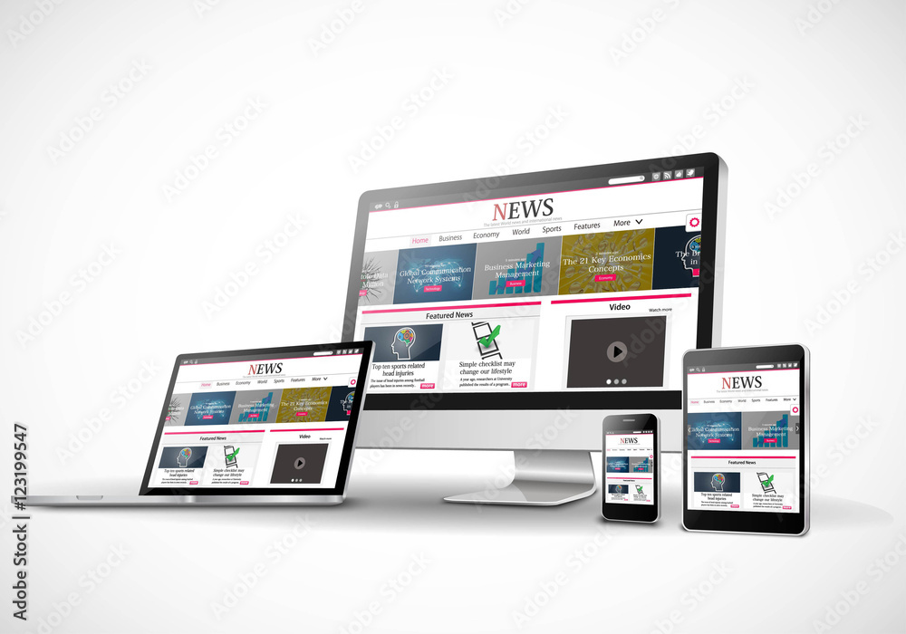 Wall mural digital devices with responsive news website vector