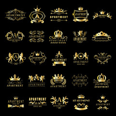 Apartment Logo Set - Isolated On A Black Background - Vector Illustration, Graphic Design. For Web,Websites,Print,Presentation Templates,Mobile Applications And Promotional Materials - obrazy, fototapety, plakaty