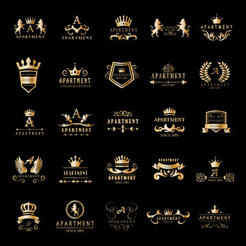 Apartment Logo Set - Isolated On A Black Background - Vector Illustration, Graphic Design. For Web,Websites,Print,Presentation Templates,Mobile Applications And Promotional Materials