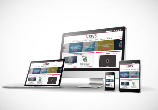 Digital devices with responsive news website Vector